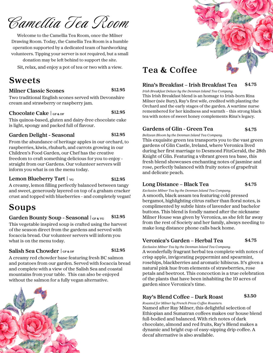 Camellia Tea Room Menu