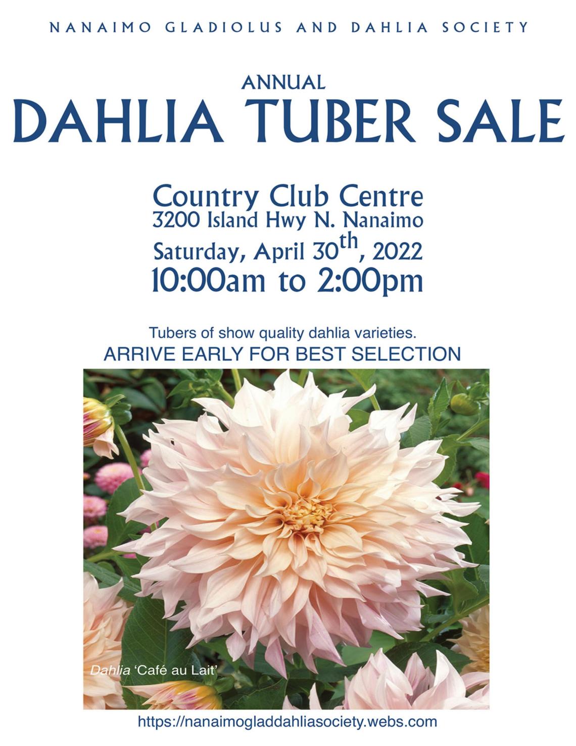 Dahlia Tuber Sale April 30 2022 poster