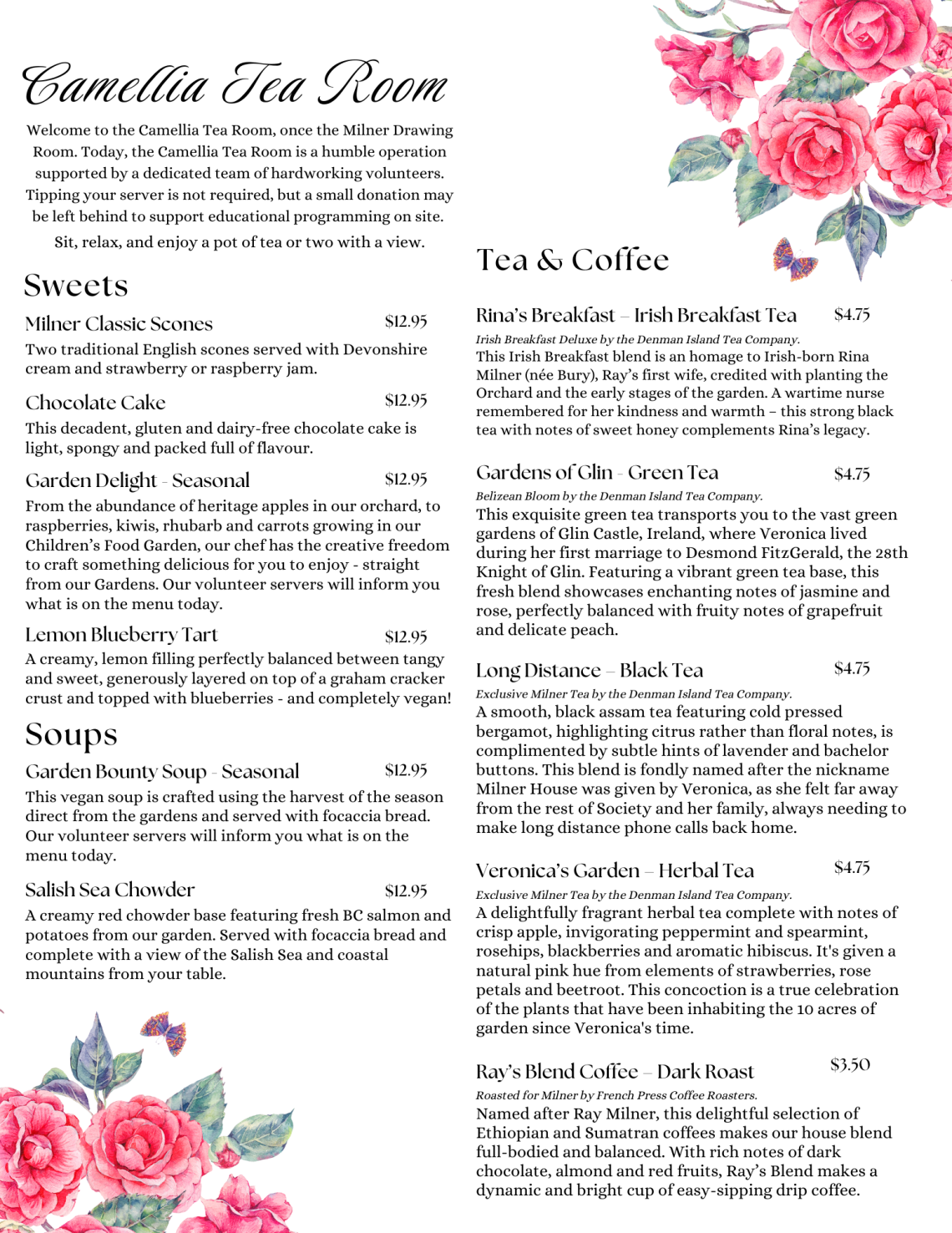 Camellia Tea Room menu
