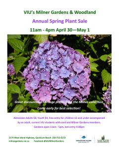 VIU's Milner Gardens Annual Spring Plant Sale 11am-4pm April 30 - May 1 2022