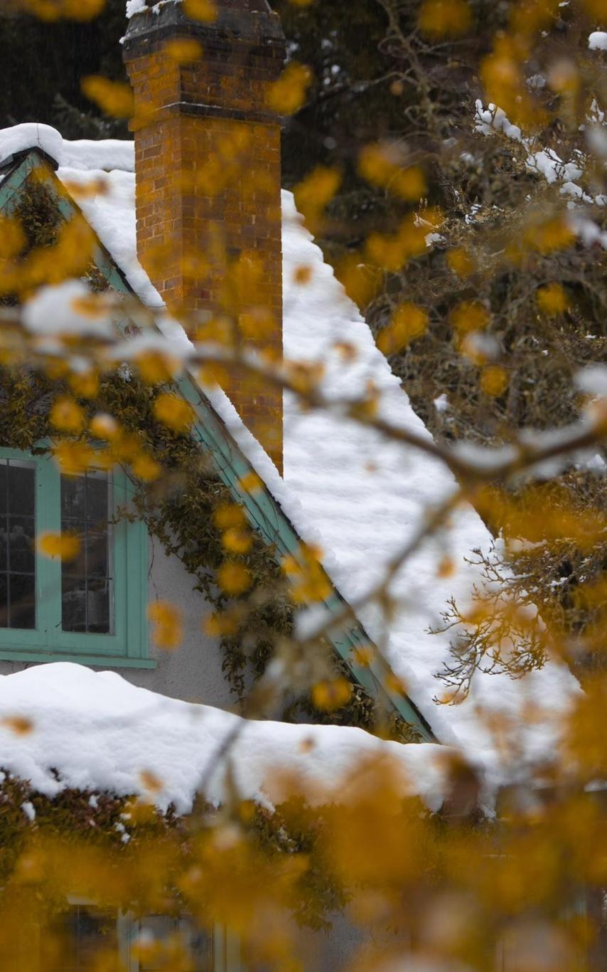Cottage covered in snow 